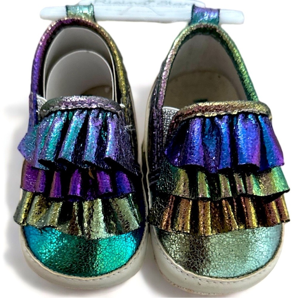 ADORABLE New Glitter rainbow peacock walker shoes baby girl 3-6m rising star